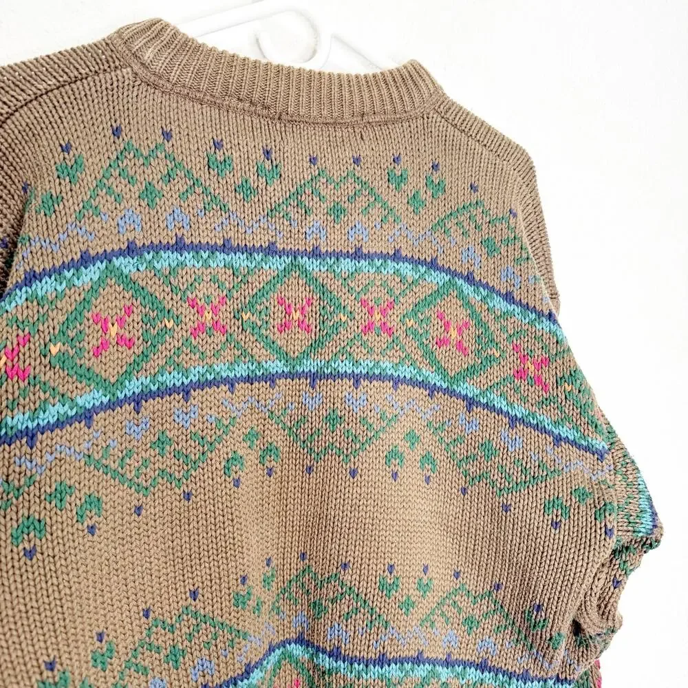 Vintage Eddie Bauer Heavy Knit Fair Isle Sweater Cotton - Picture 4 of 6